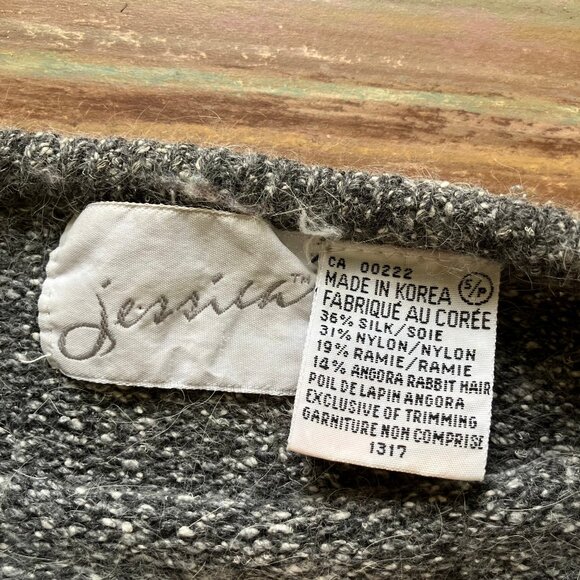 Jessica Silk Angora Knit Pullover Sweater Vintage Grey w/ Beaded Satin Applique - Picture 5 of 7